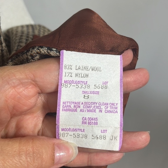 Louben Wool Blend Houndstooth Academia Womens Blazer Size 8 Old Money Equestrian - Picture 11 of 16